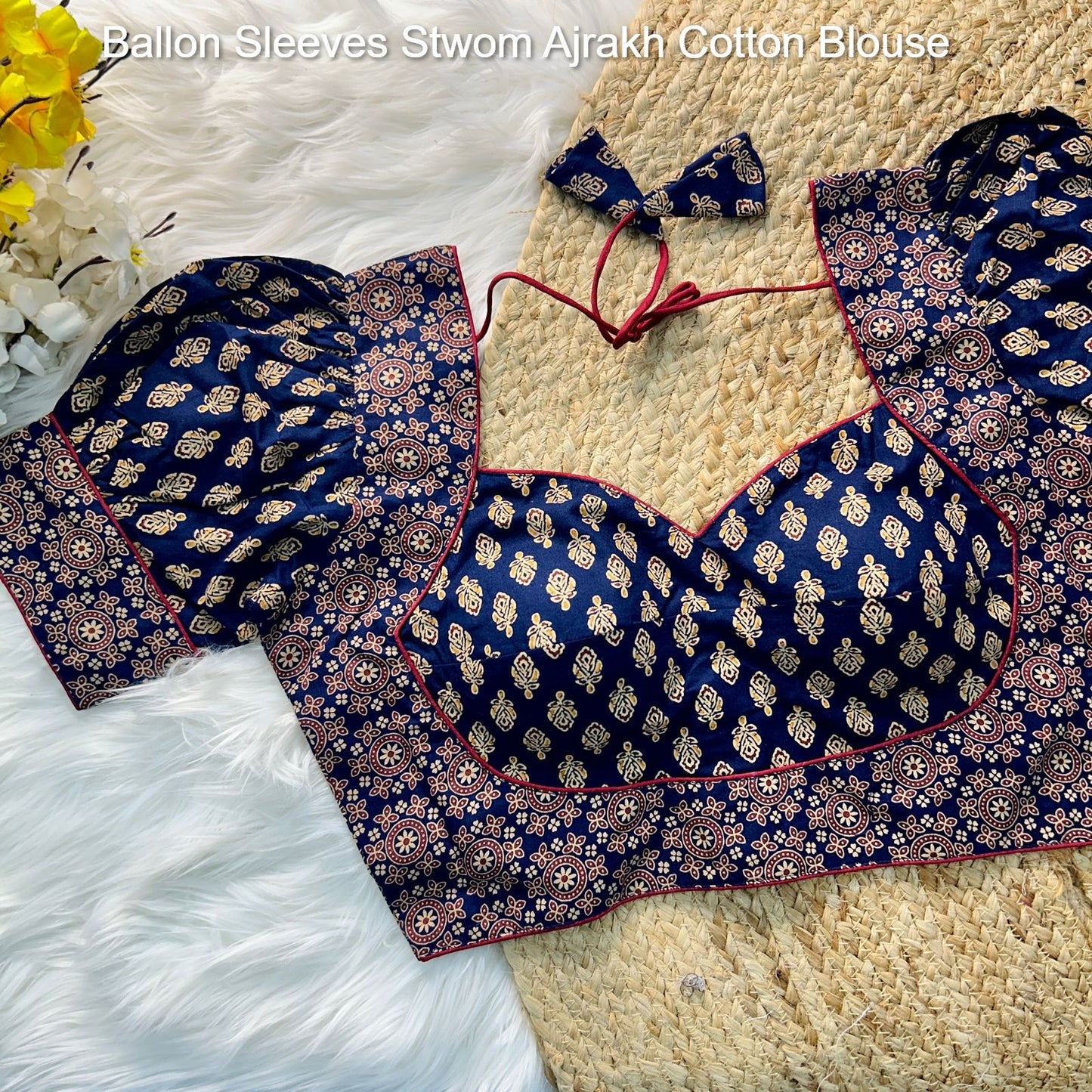 Ballon Sleeves Stwom Ajrakh Cotton Blouse