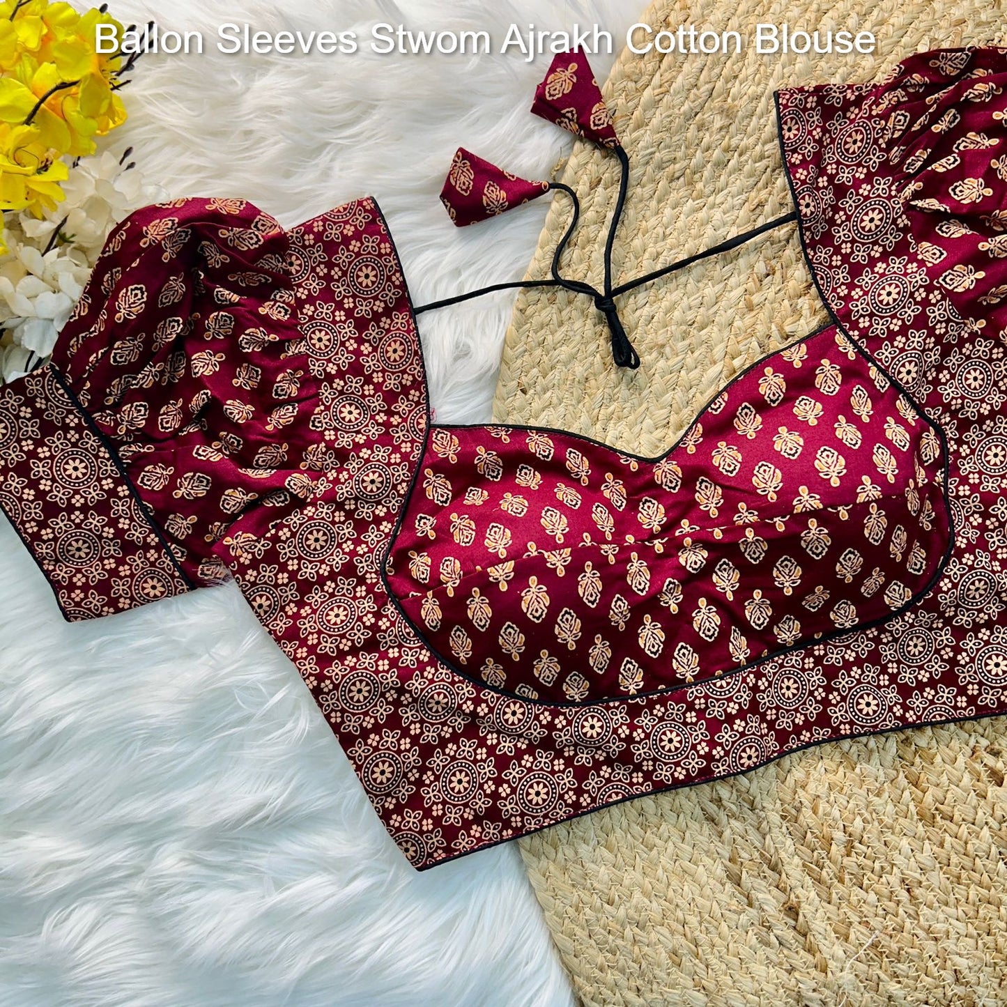 Ballon Sleeves Stwom Ajrakh Cotton Blouse
