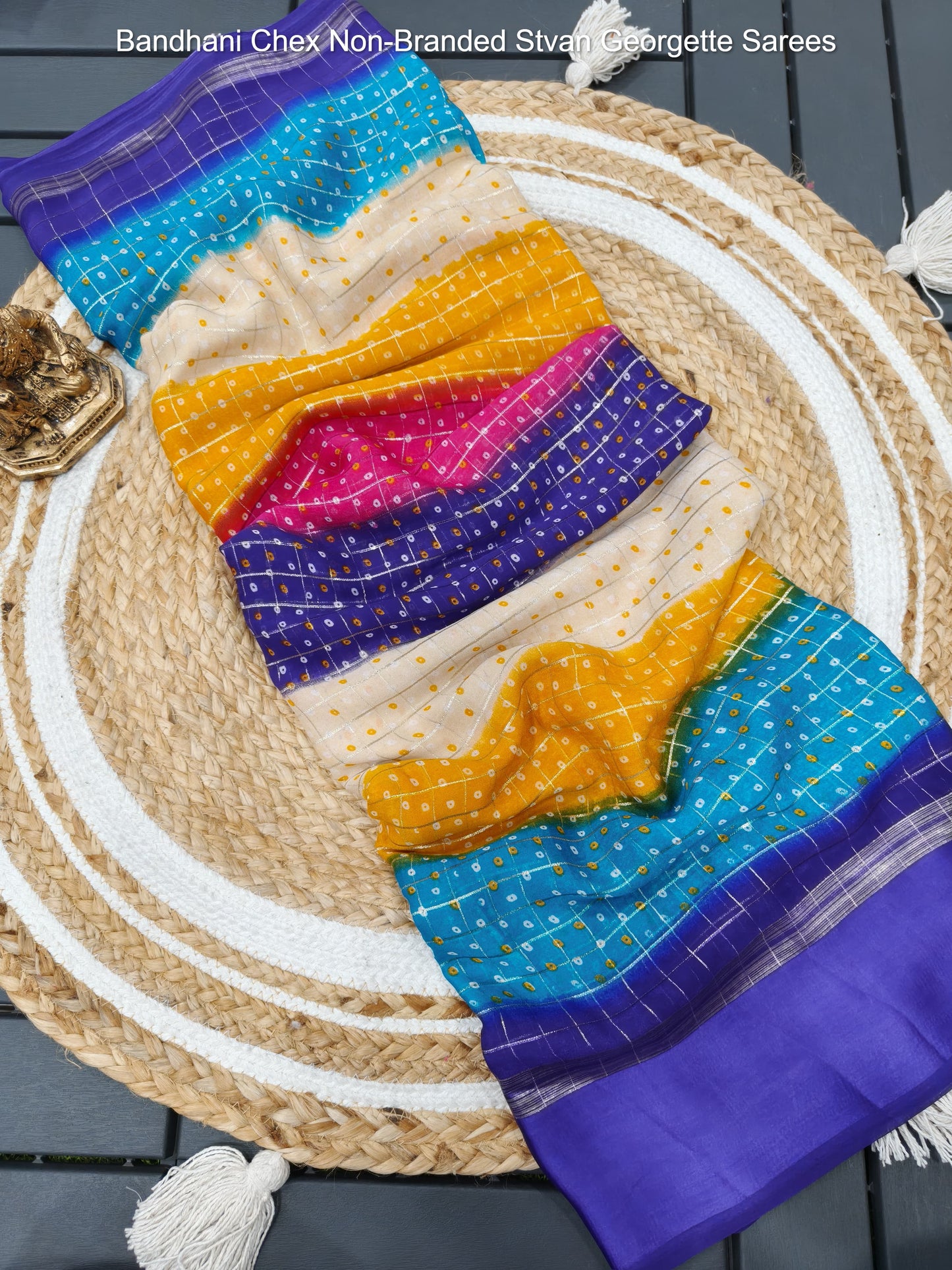 Bandhani Chex Non-Branded Stvan Georgette Sarees