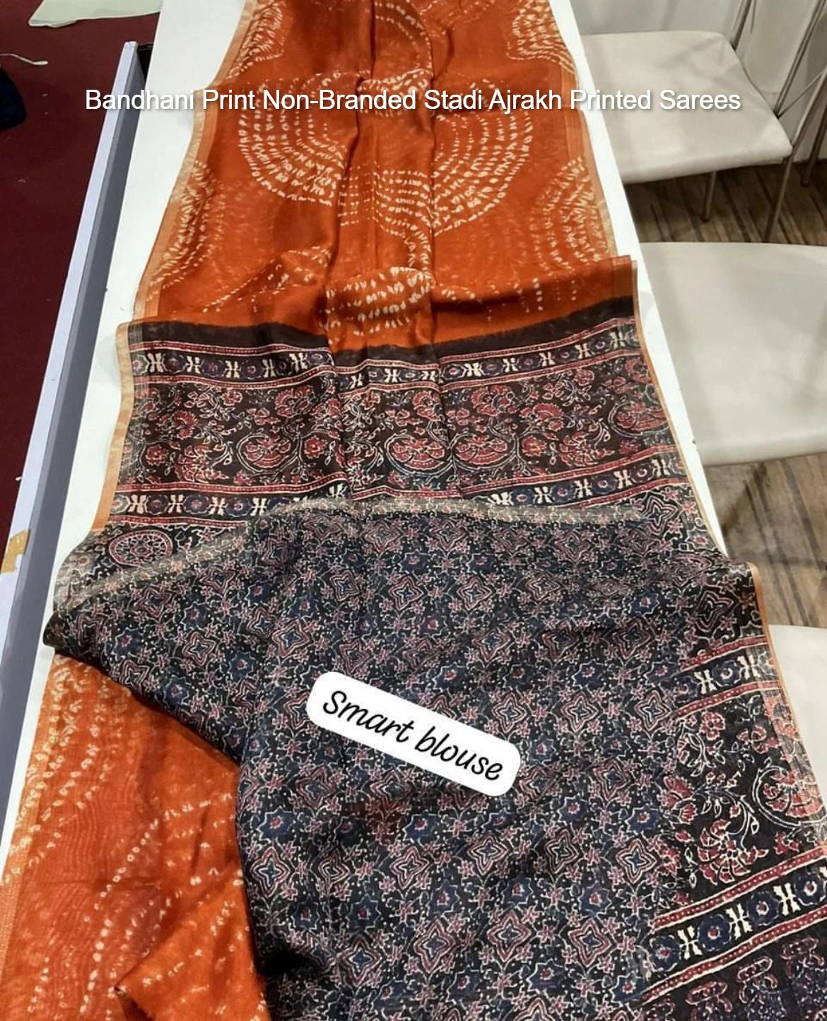 Bandhani Print Non-Branded Stadi Ajrakh Printed Sarees