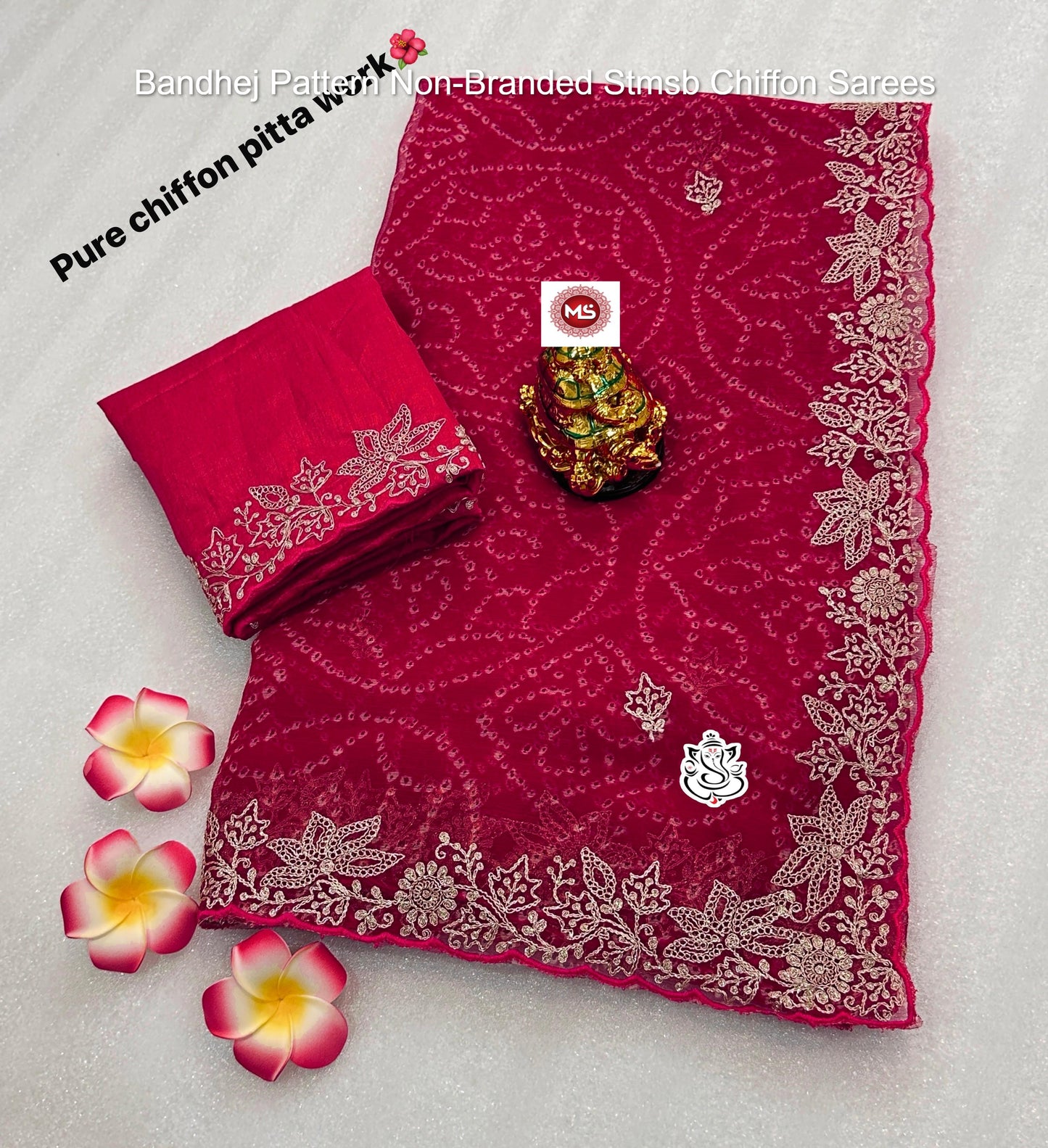 Bandhej Pattern Non-Branded Stmsb Chiffon Sarees