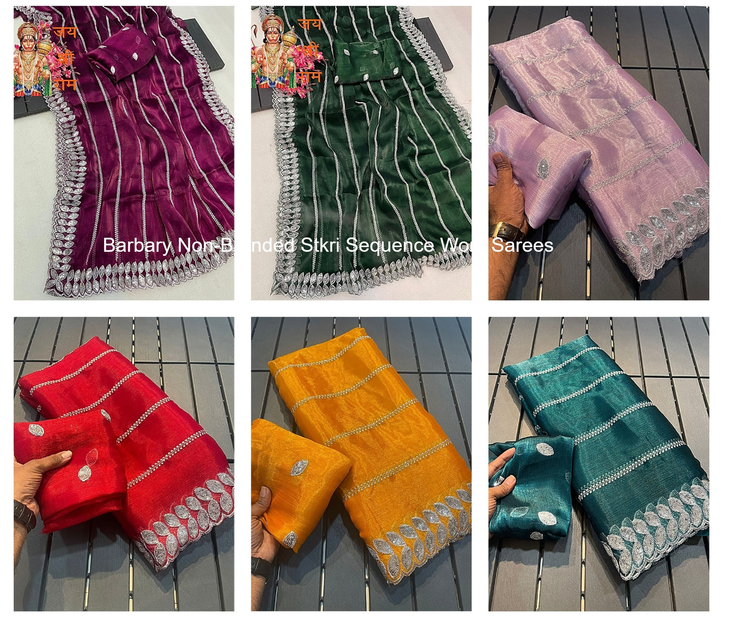 Barbary Non-Branded Stkri Sequence Work Sarees
