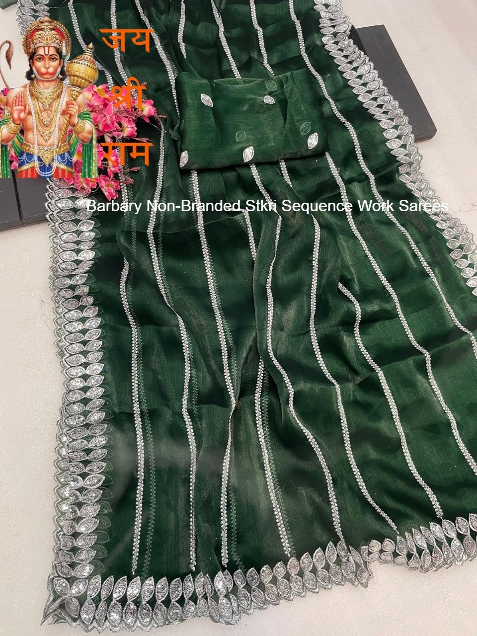 Barbary Non-Branded Stkri Sequence Work Sarees