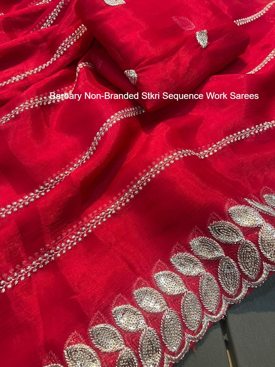 Barbary Non-Branded Stkri Sequence Work Sarees