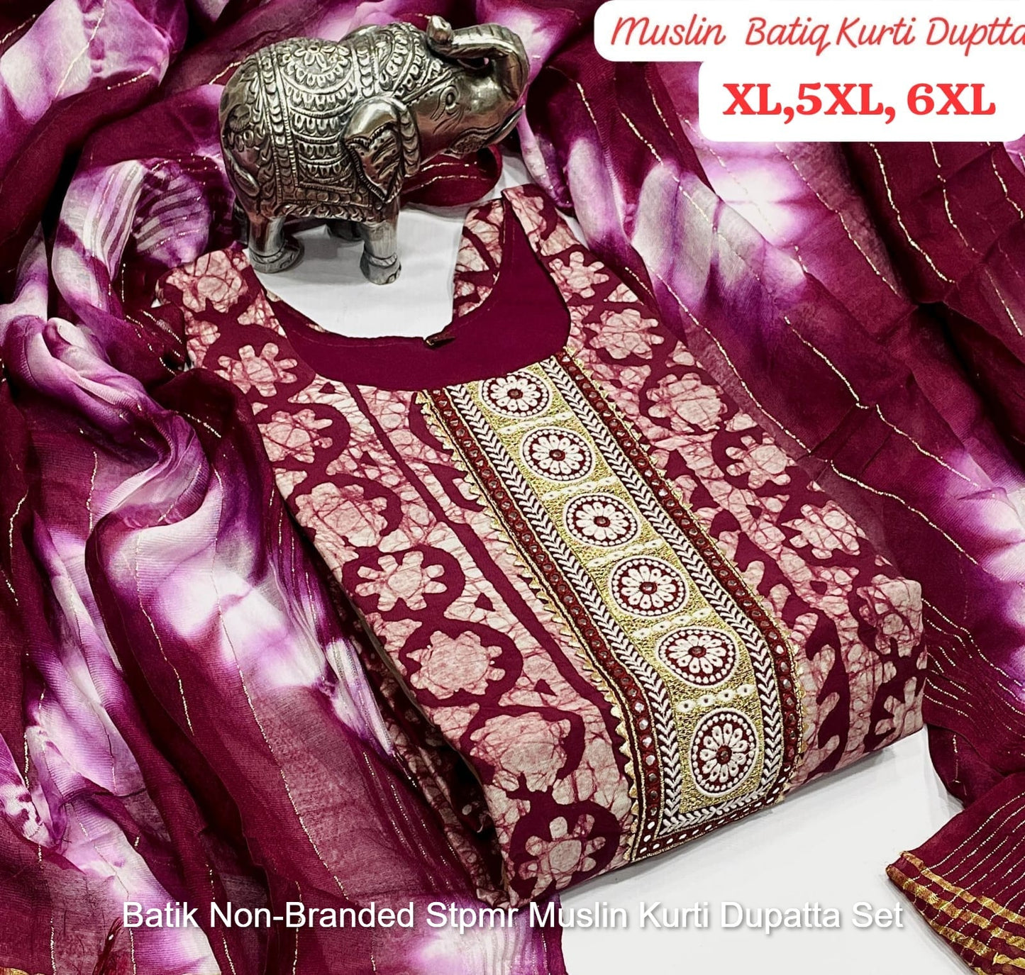 Batik Non-Branded Stpmr Muslin Kurti Dupatta Set