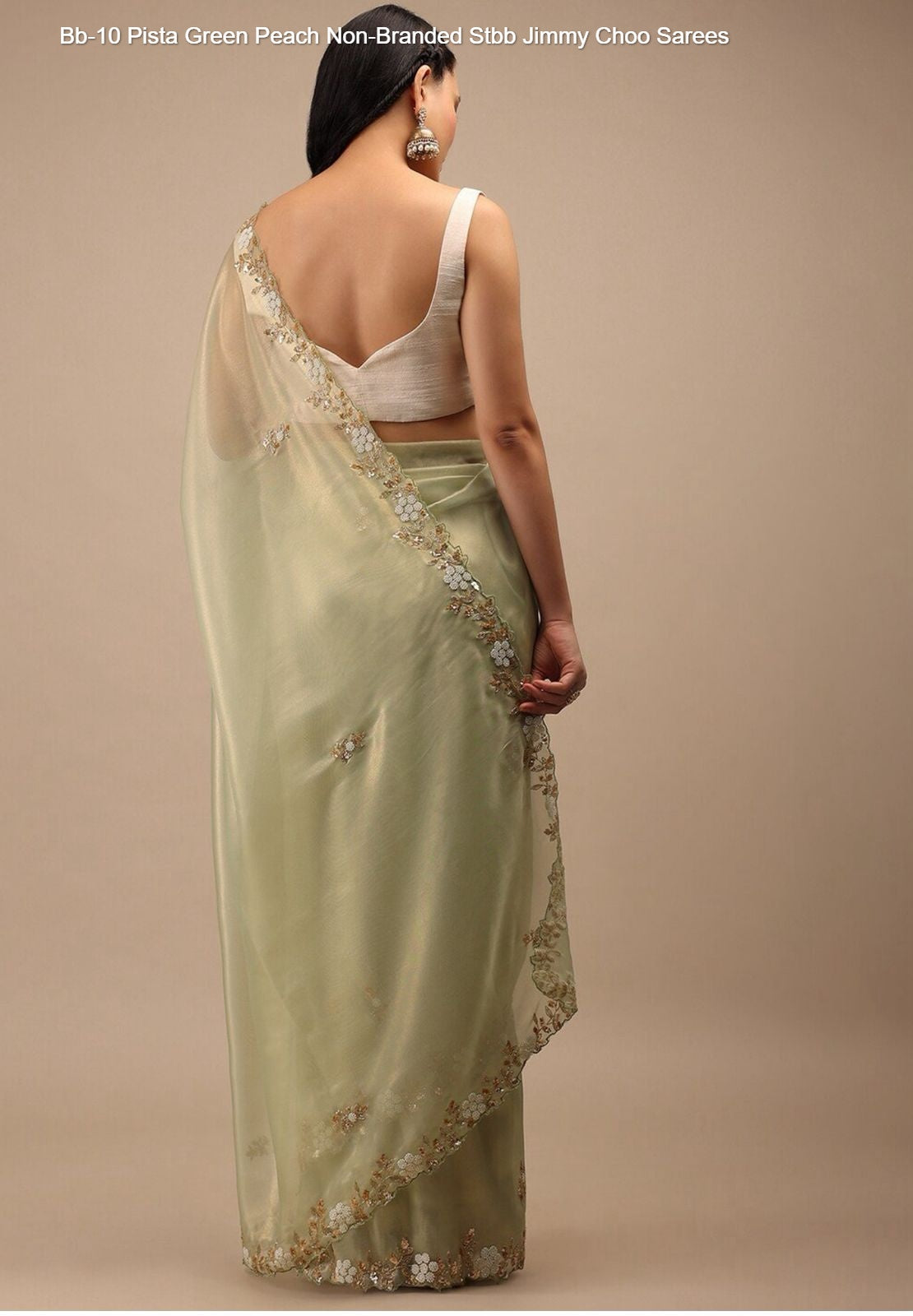 Bb-10 Pista Green Peach Non-Branded Stbb Jimmy Choo Sarees