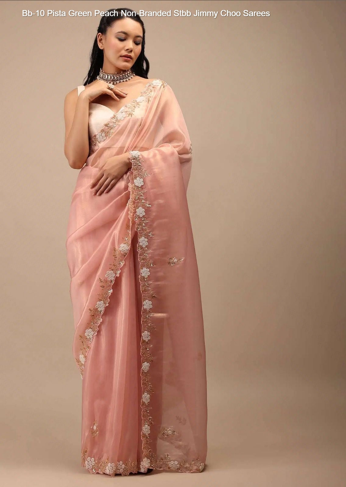 Bb-10 Pista Green Peach Non-Branded Stbb Jimmy Choo Sarees