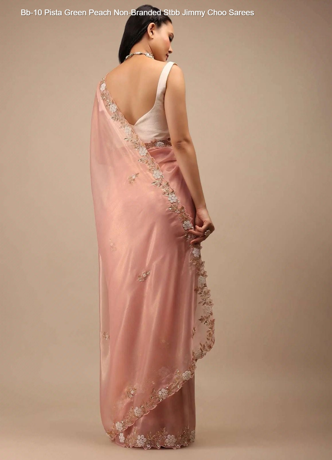 Bb-10 Pista Green Peach Non-Branded Stbb Jimmy Choo Sarees