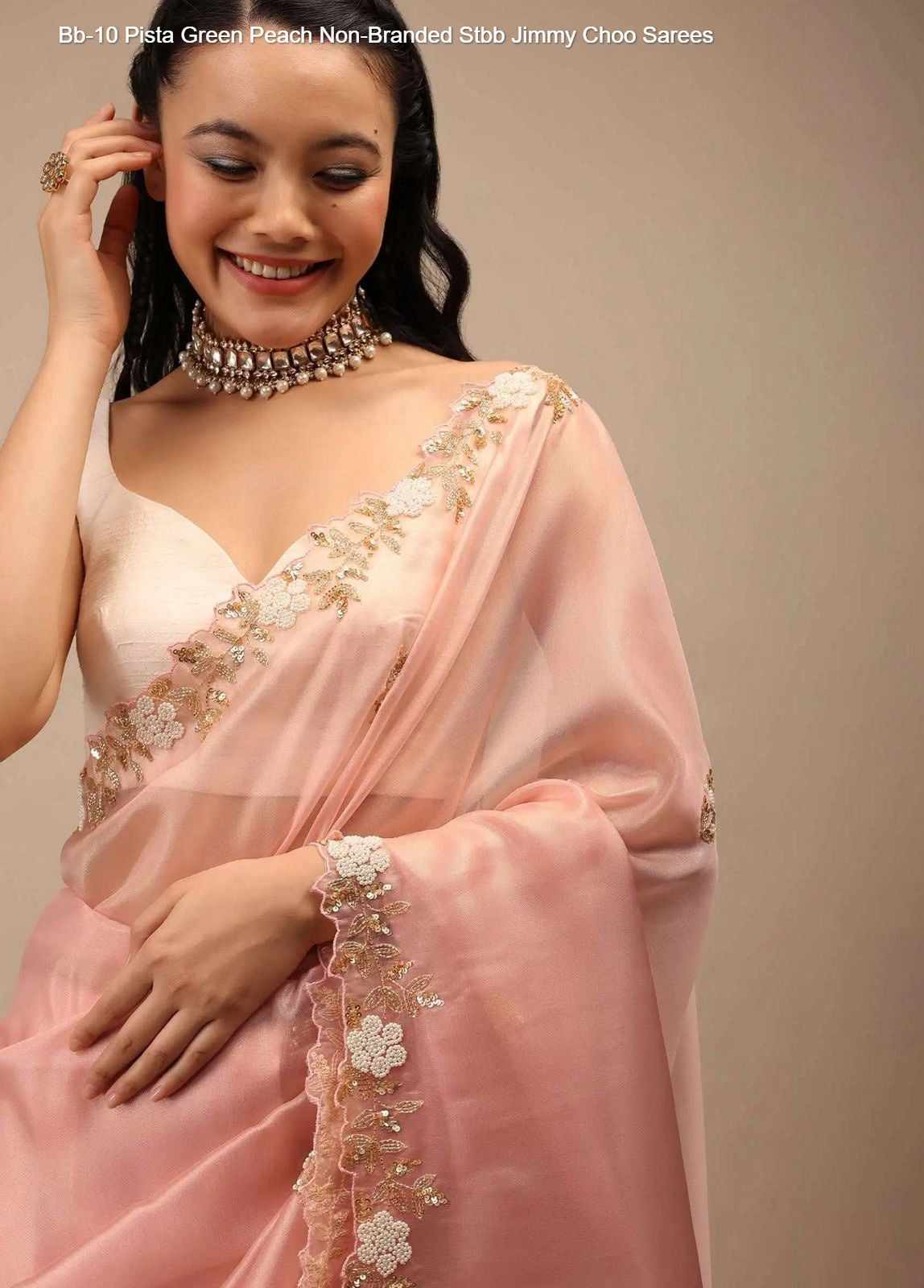 Bb-10 Pista Green Peach Non-Branded Stbb Jimmy Choo Sarees