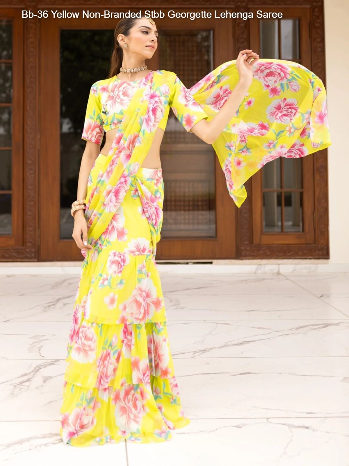 Bb-36 Yellow Non-Branded Stbb Georgette Lehenga Saree