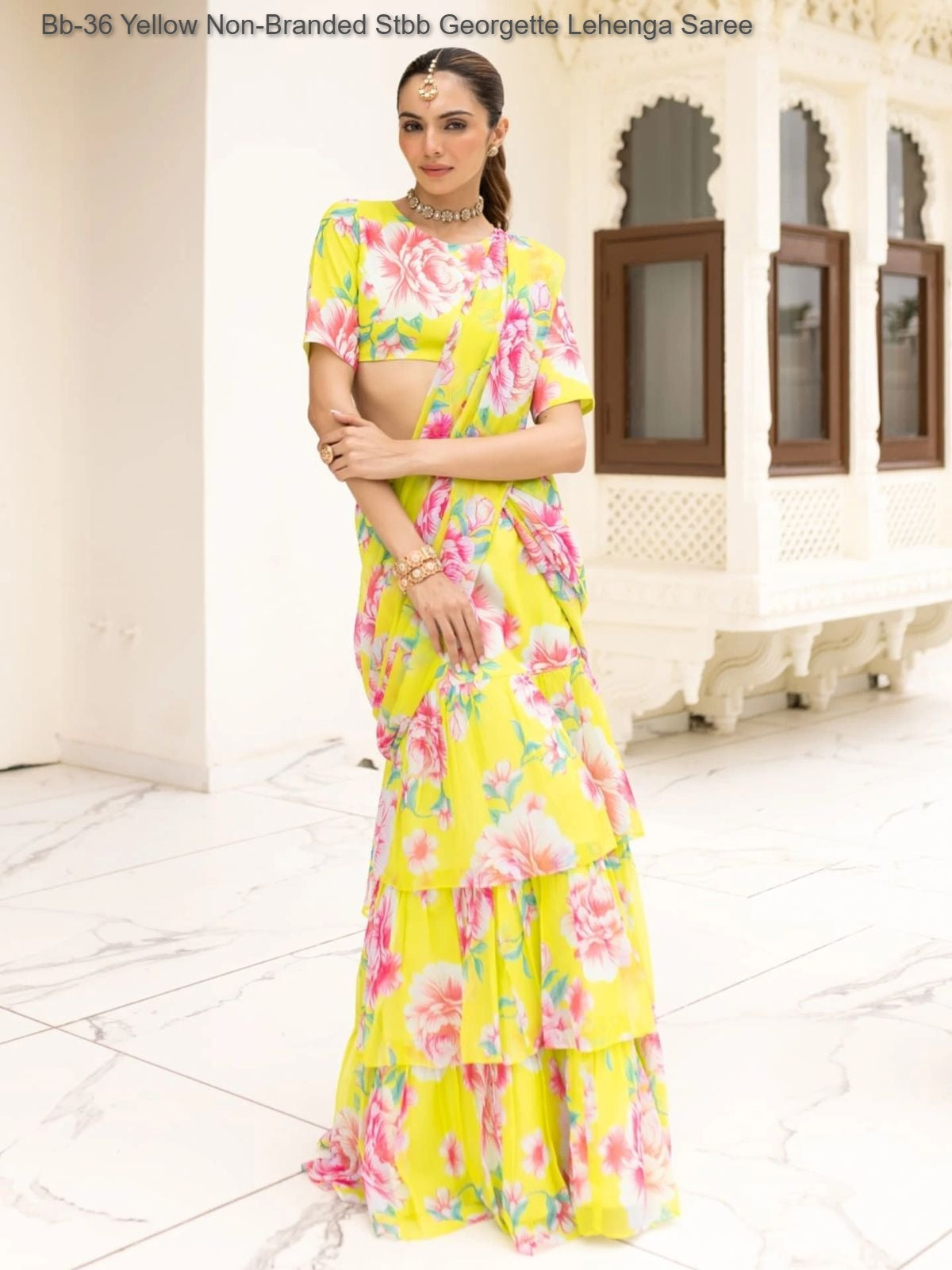 Bb-36 Yellow Non-Branded Stbb Georgette Lehenga Saree