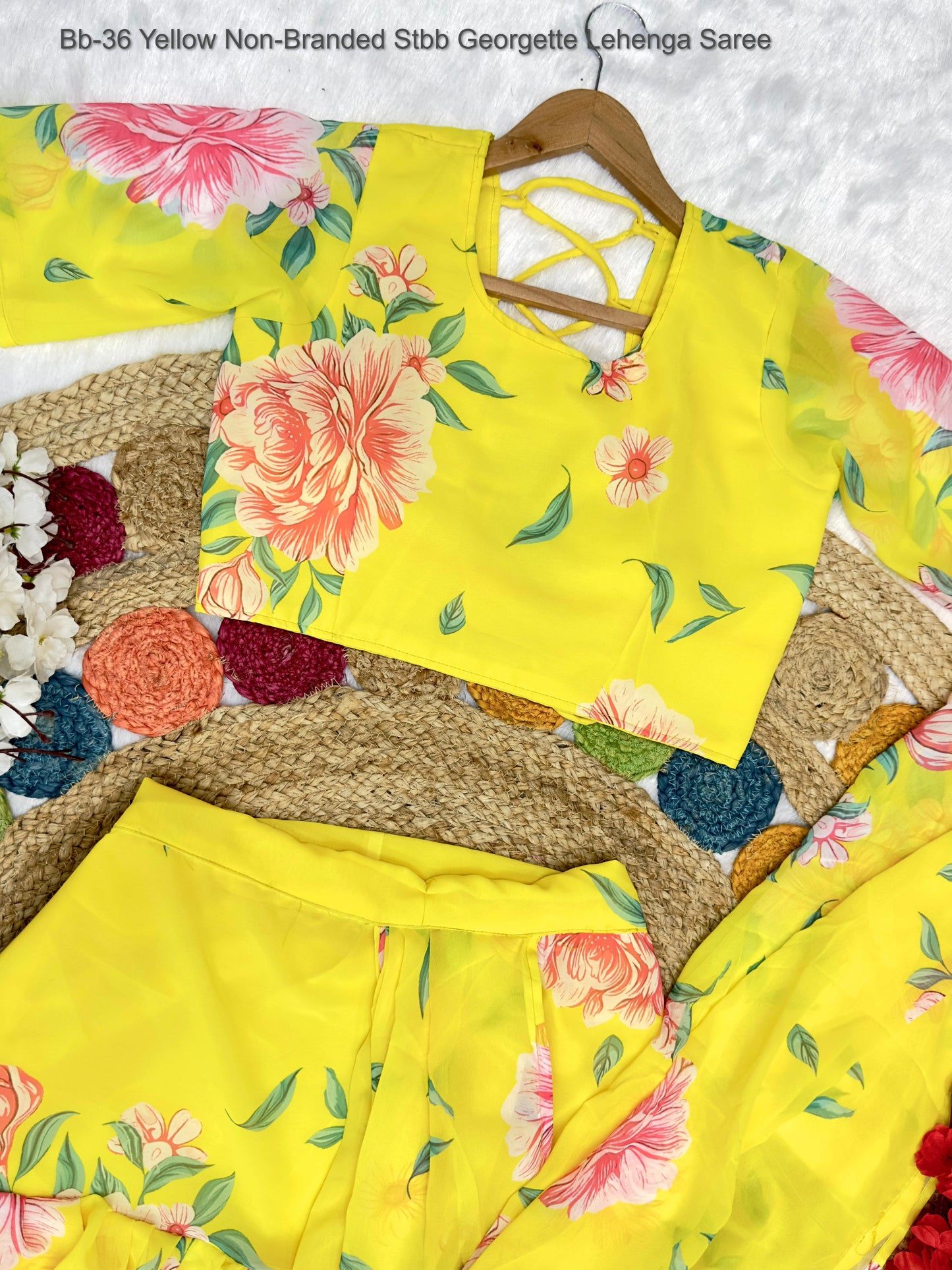 Bb-36 Yellow Non-Branded Stbb Georgette Lehenga Saree