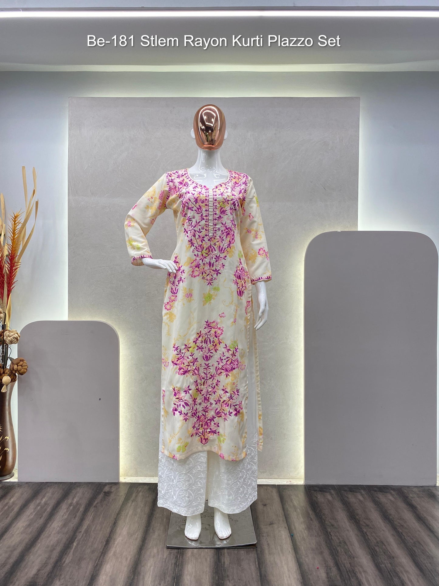 Be-181 Stlem Rayon Kurti Plazzo Set