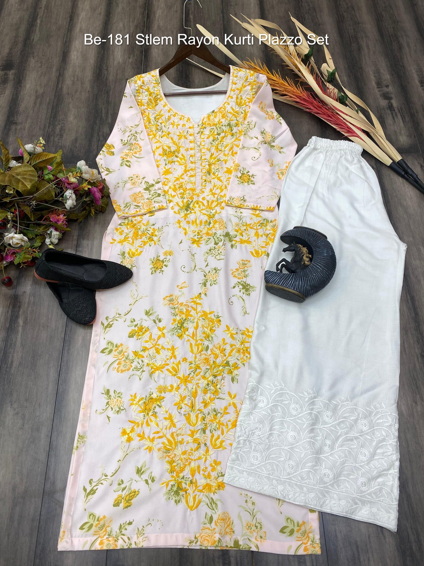 Be-181 Stlem Rayon Kurti Plazzo Set