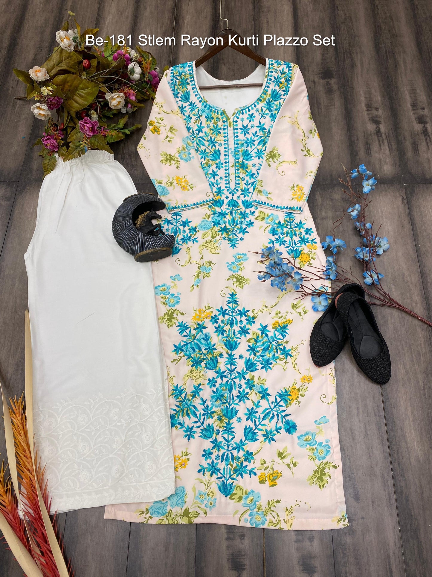 Be-181 Stlem Rayon Kurti Plazzo Set