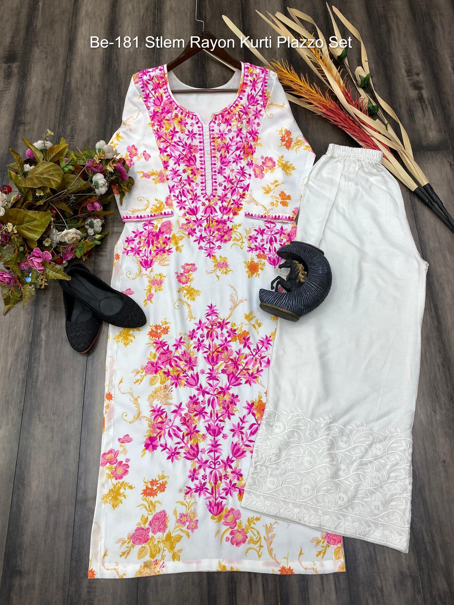 Be-181 Stlem Rayon Kurti Plazzo Set