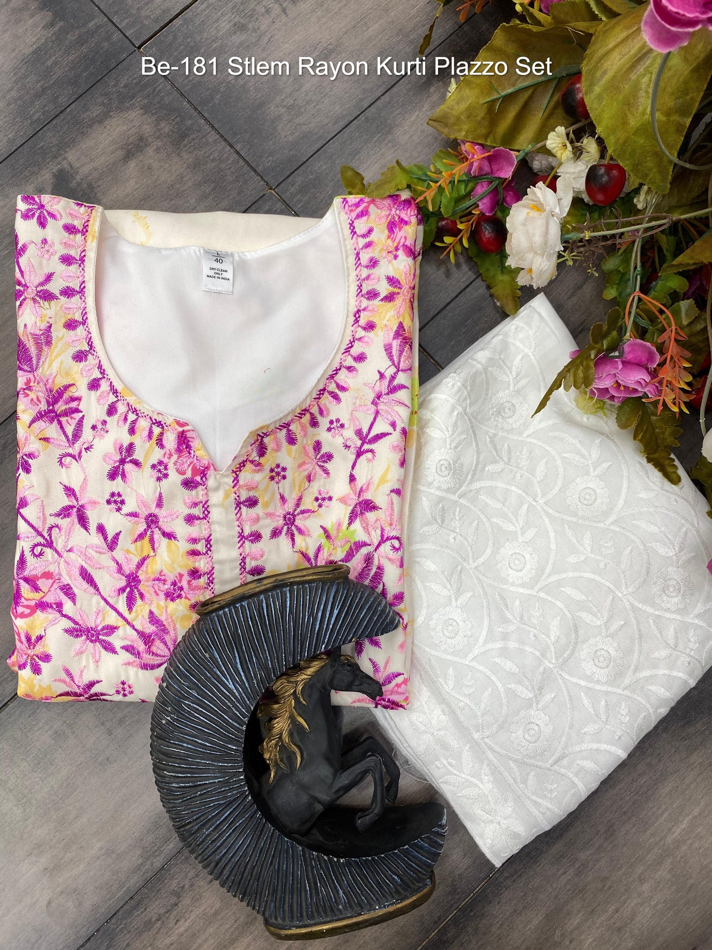 Be-181 Stlem Rayon Kurti Plazzo Set