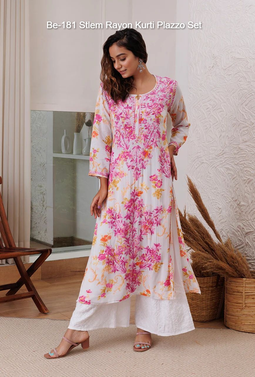 Be-181 Stlem Rayon Kurti Plazzo Set
