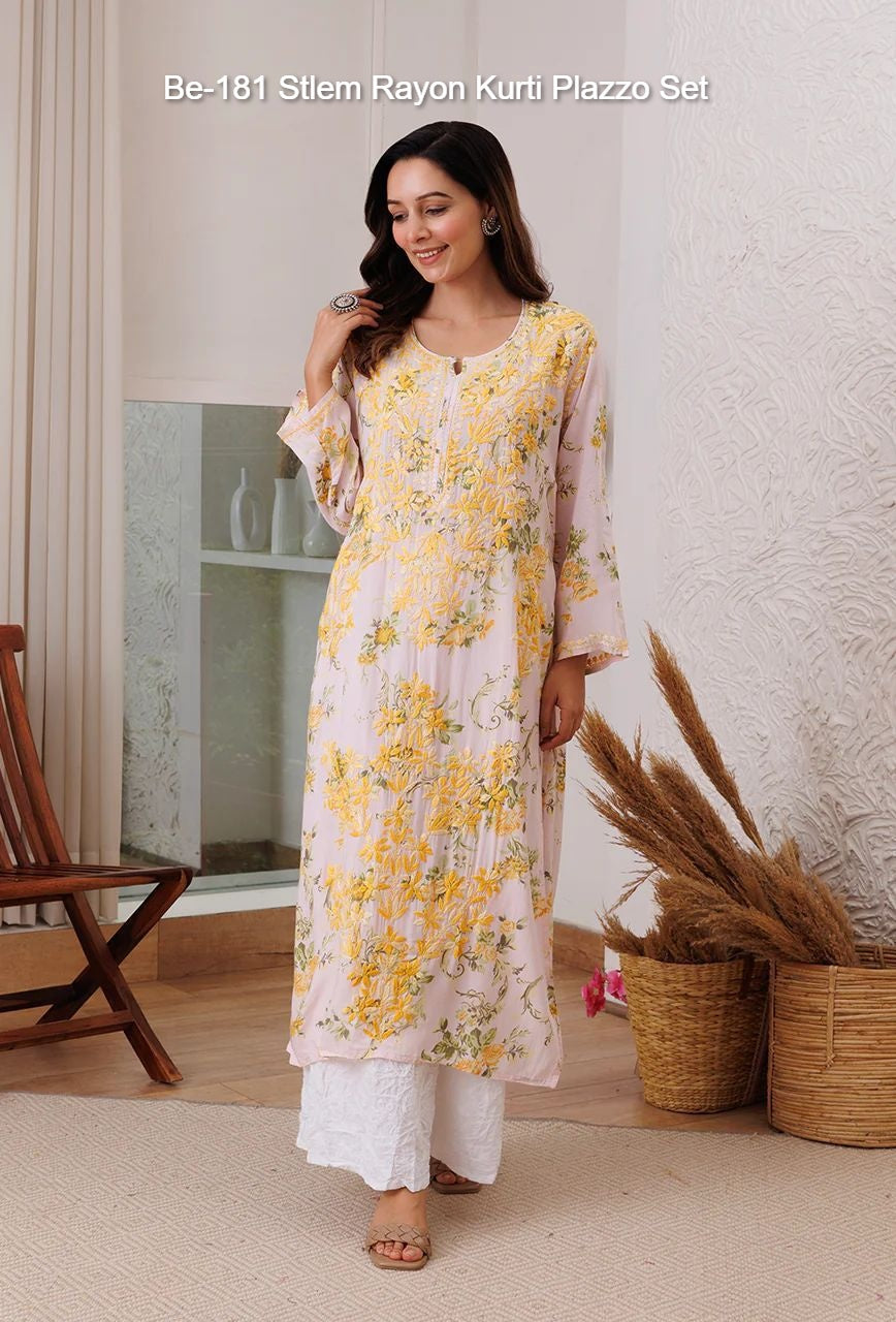 Be-181 Stlem Rayon Kurti Plazzo Set