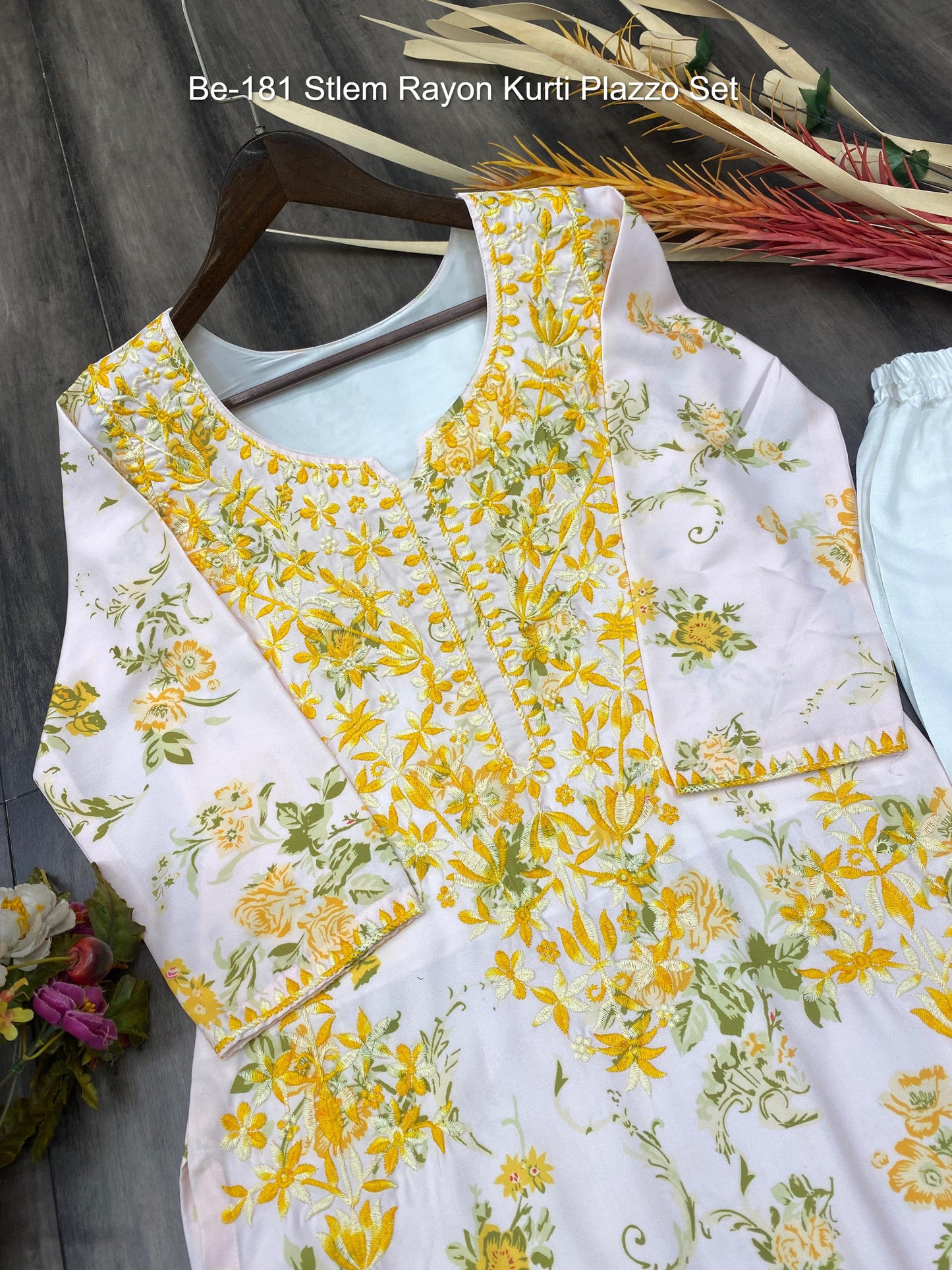 Be-181 Stlem Rayon Kurti Plazzo Set