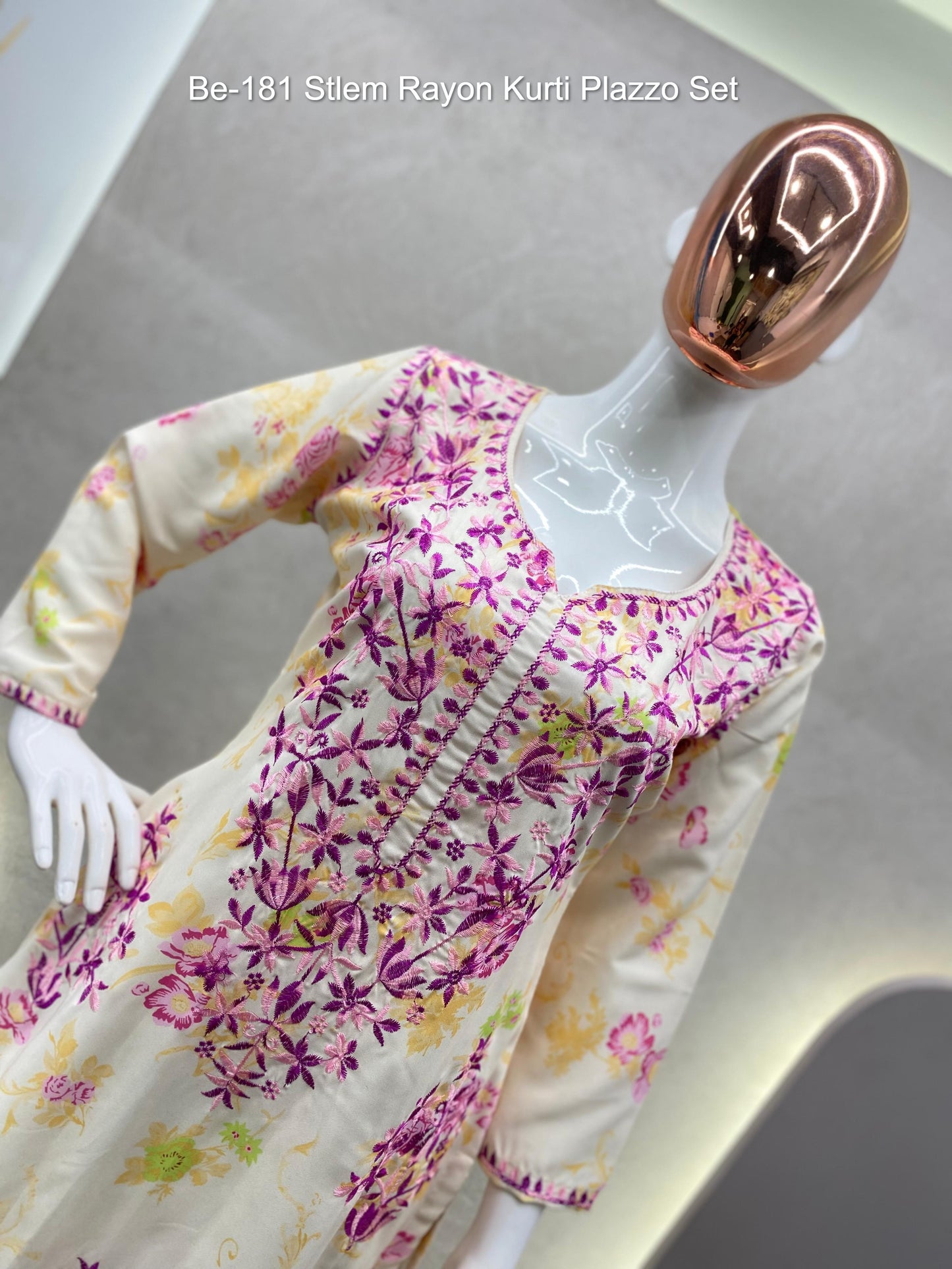 Be-181 Stlem Rayon Kurti Plazzo Set