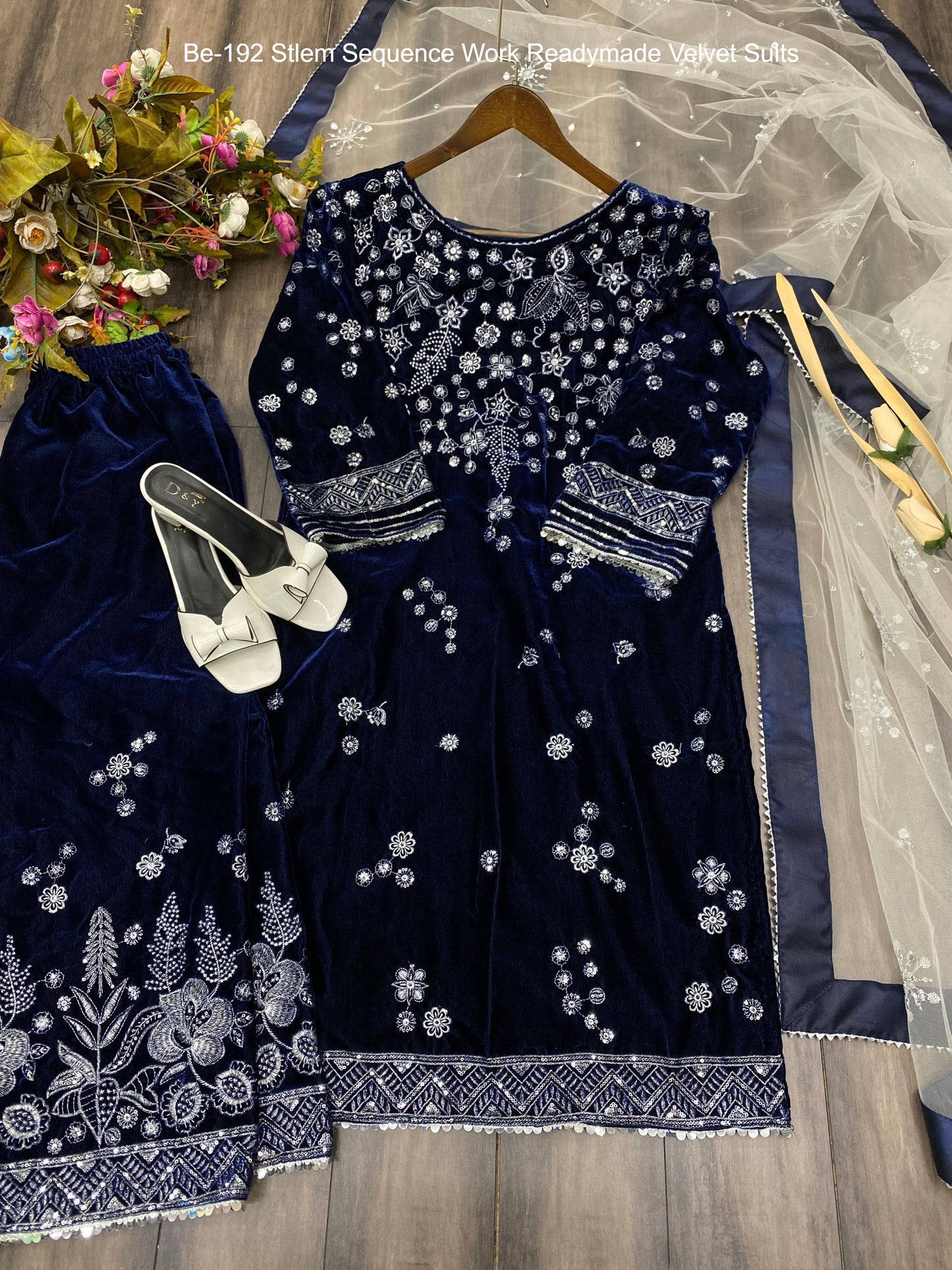 Be-192 Stlem Sequence Work Readymade Velvet Suits
