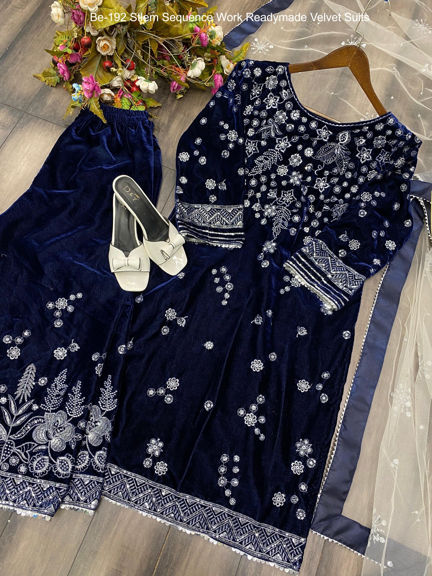Be-192 Stlem Sequence Work Readymade Velvet Suits