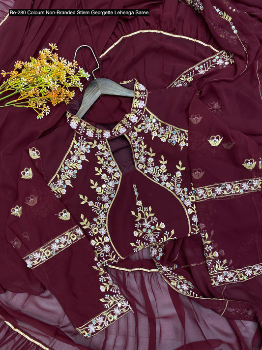 Be-280 Colours Non-Branded Stlem Georgette Lehenga Saree