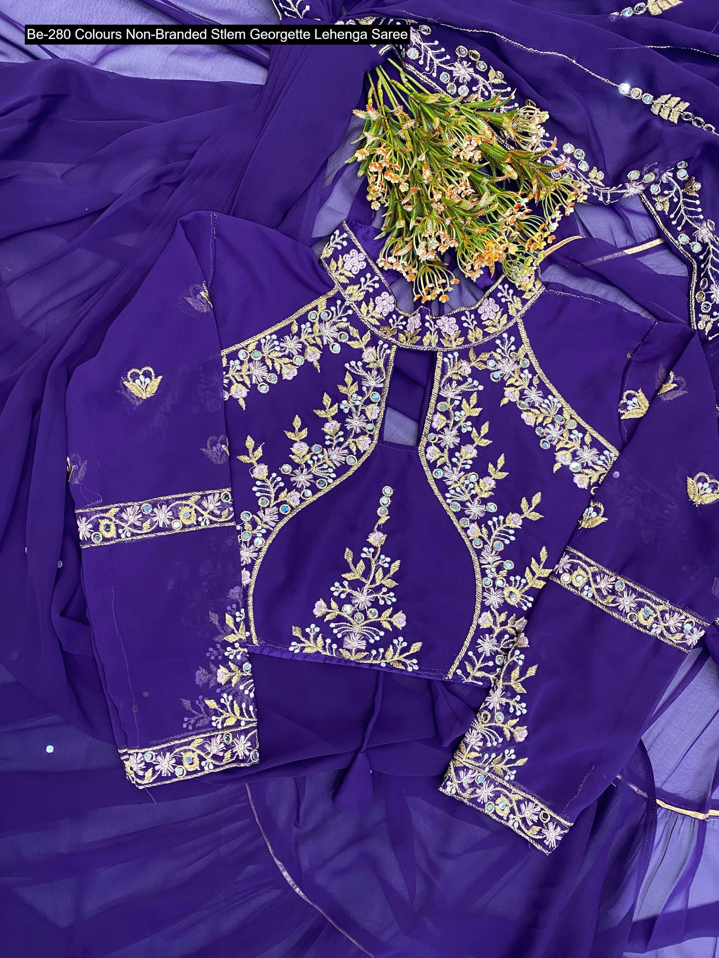 Be-280 Colours Non-Branded Stlem Georgette Lehenga Saree