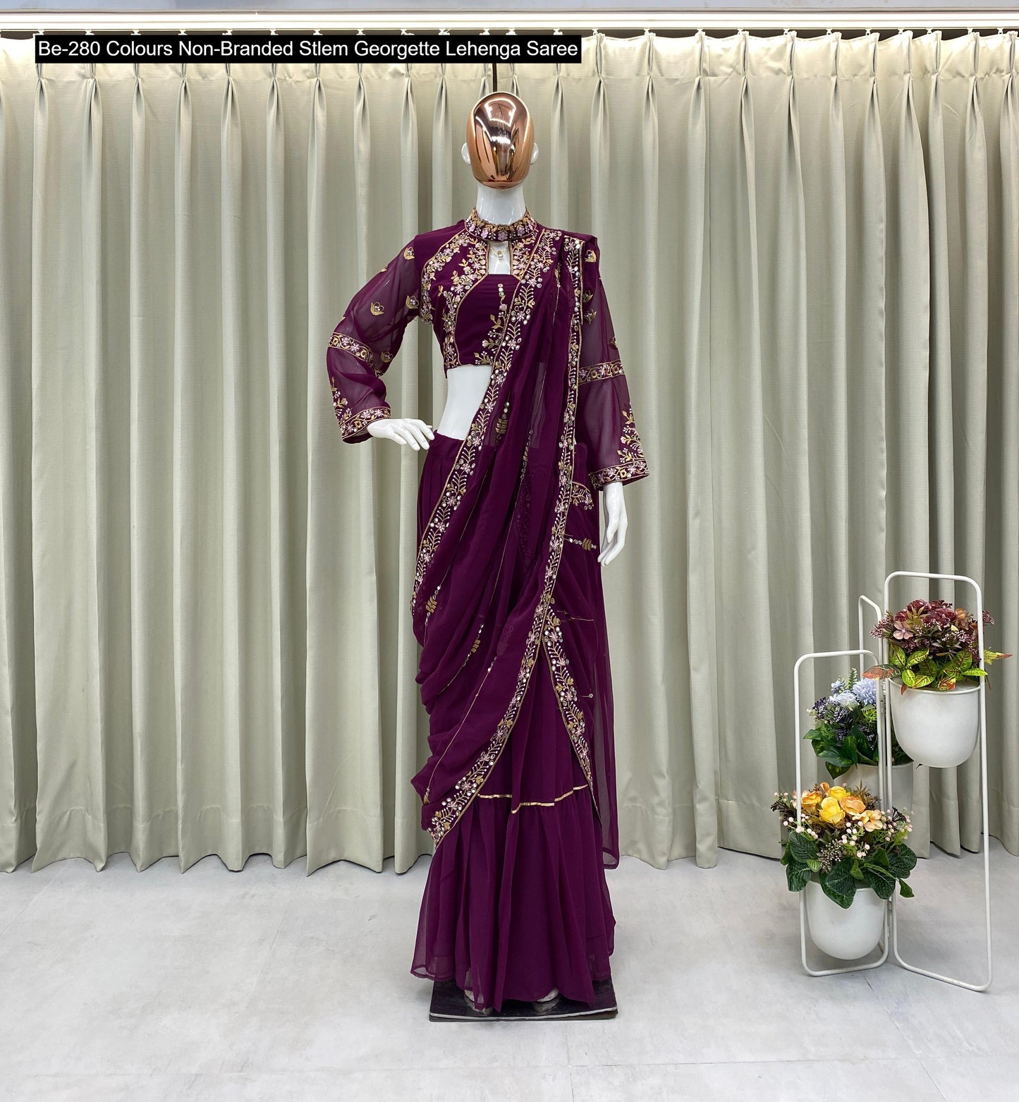 Be-280 Colours Non-Branded Stlem Georgette Lehenga Saree