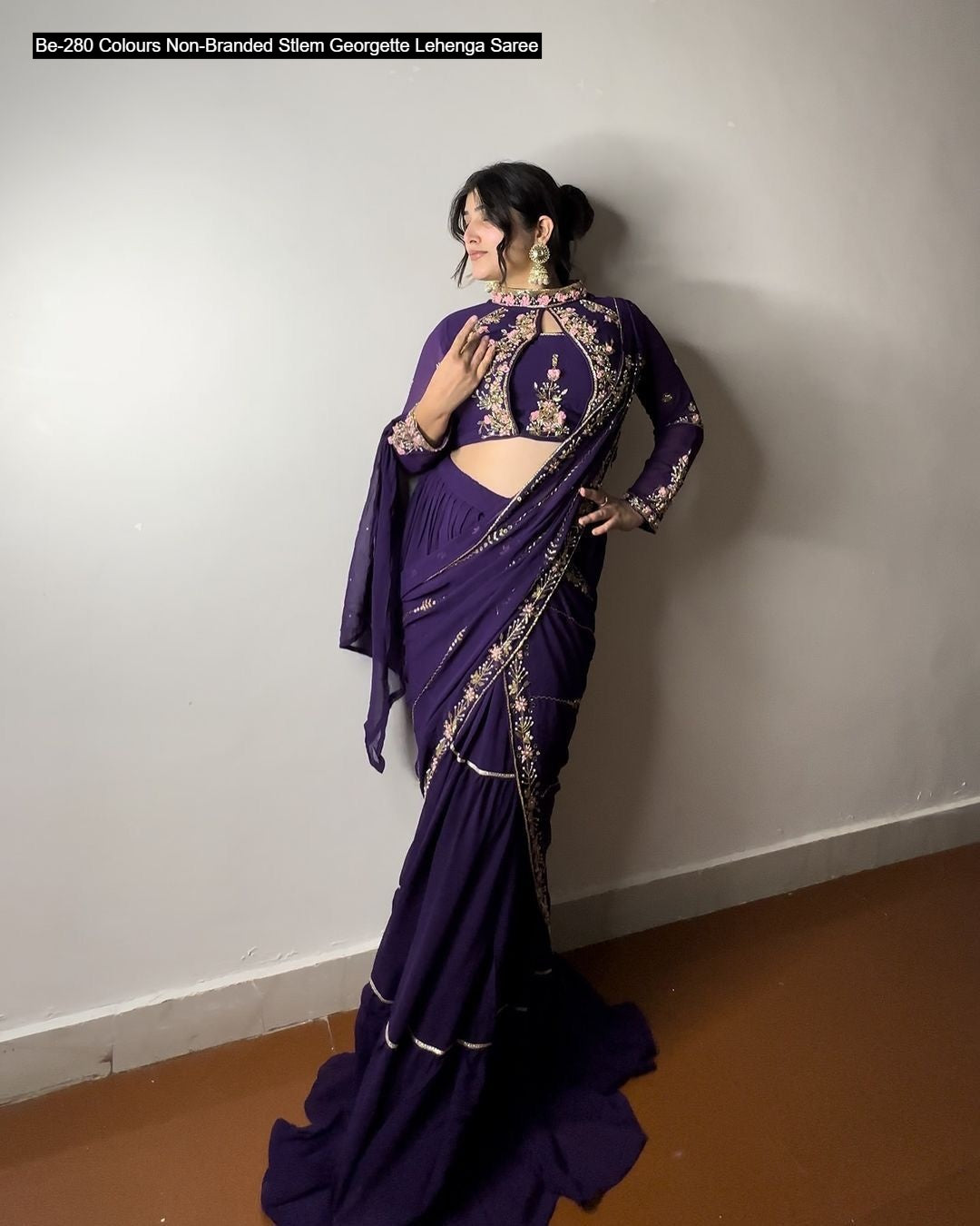 Be-280 Colours Non-Branded Stlem Georgette Lehenga Saree