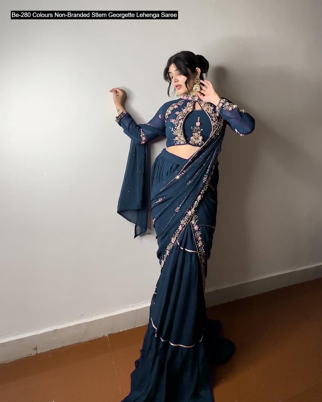 Be-280 Colours Non-Branded Stlem Georgette Lehenga Saree