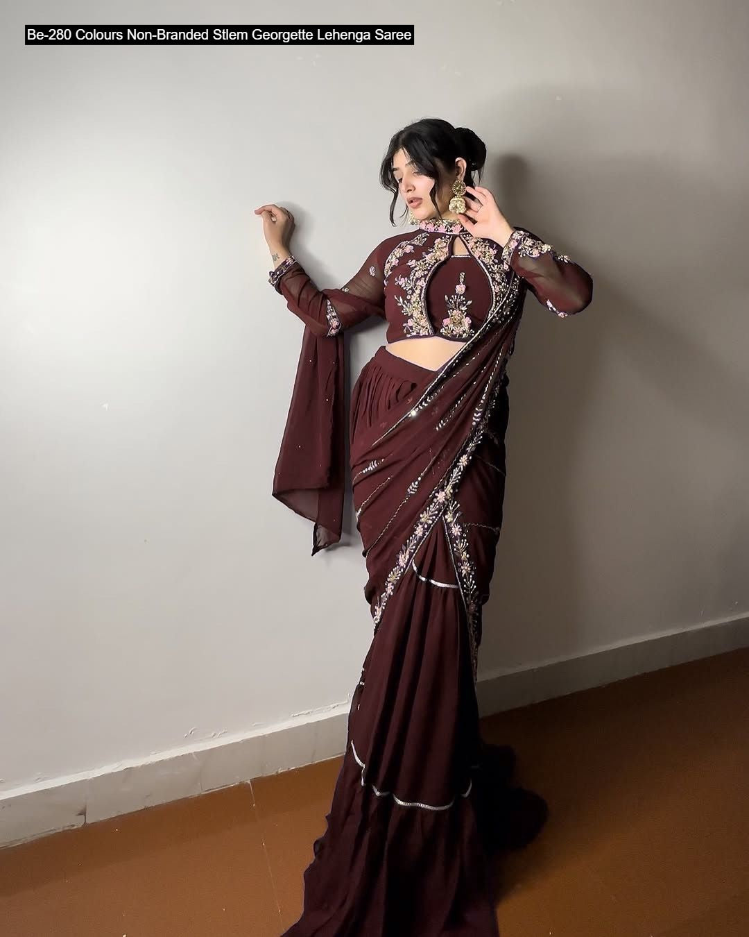 Be-280 Colours Non-Branded Stlem Georgette Lehenga Saree