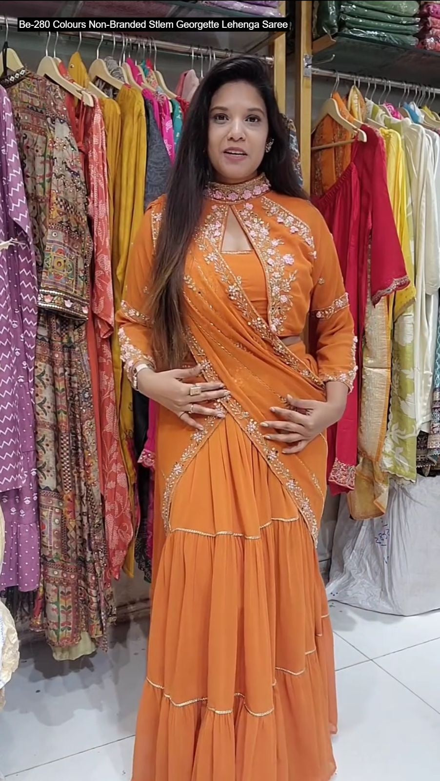 Be-280 Colours Non-Branded Stlem Georgette Lehenga Saree