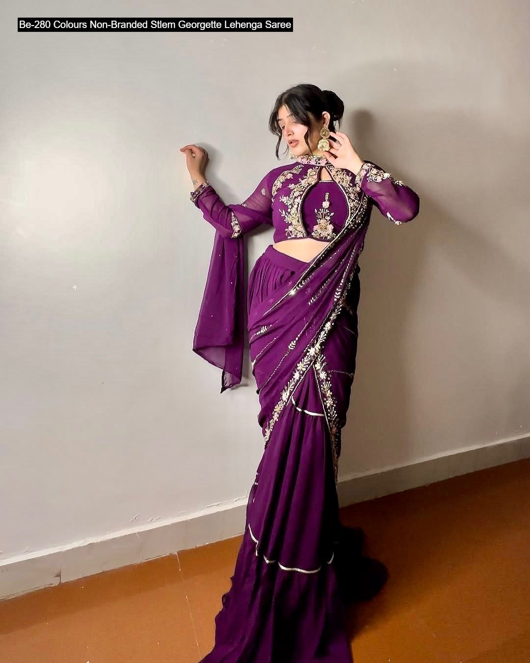 Be-280 Colours Non-Branded Stlem Georgette Lehenga Saree