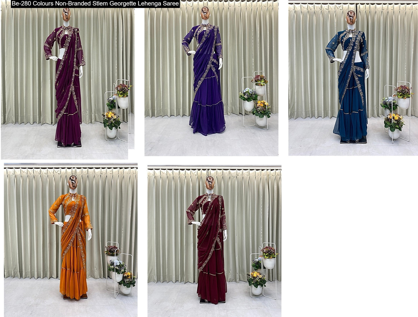Be-280 Colours Non-Branded Stlem Georgette Lehenga Saree