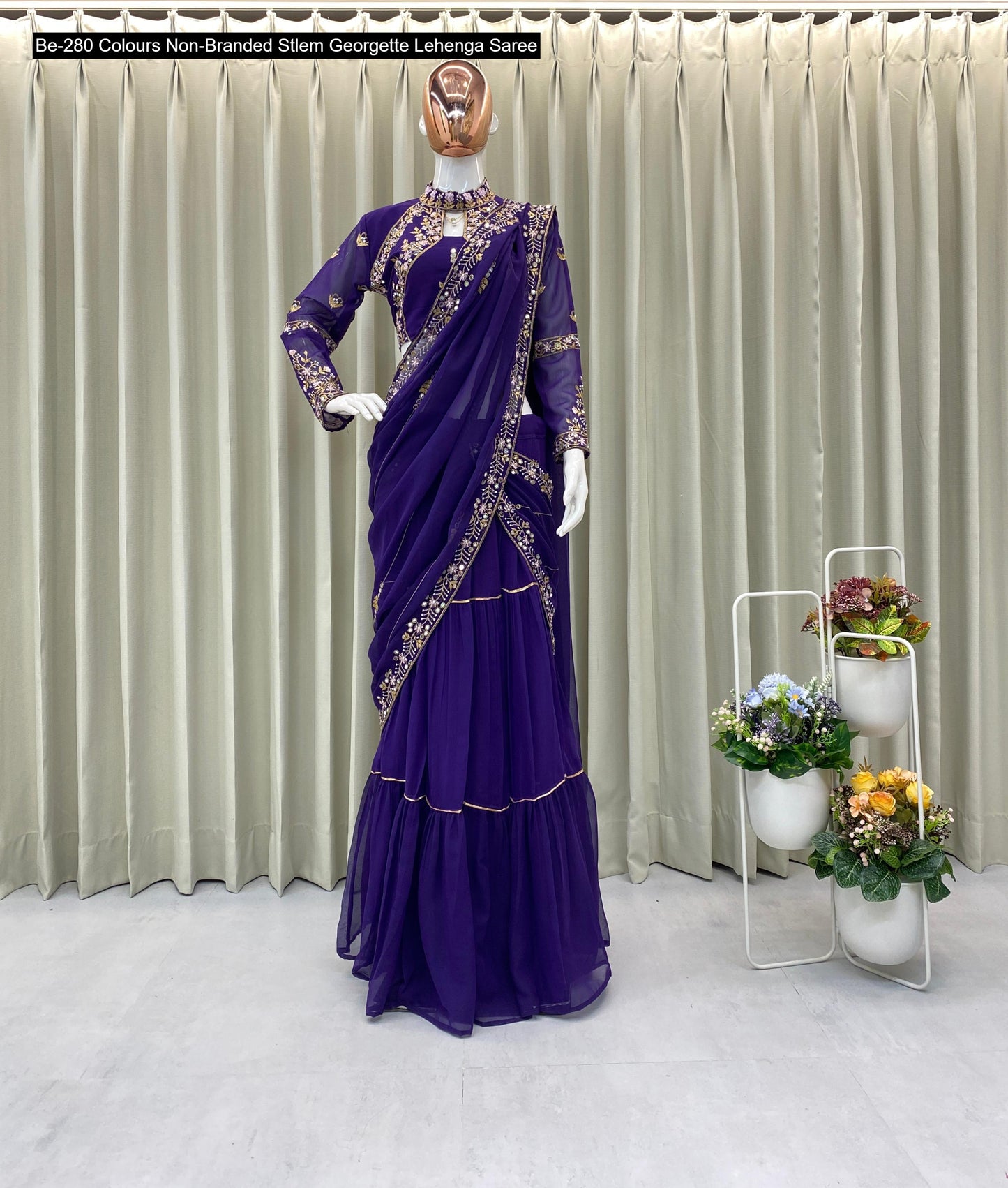 Be-280 Colours Non-Branded Stlem Georgette Lehenga Saree