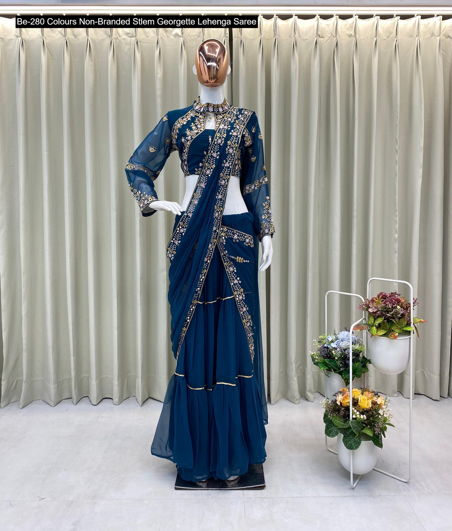 Be-280 Colours Non-Branded Stlem Georgette Lehenga Saree
