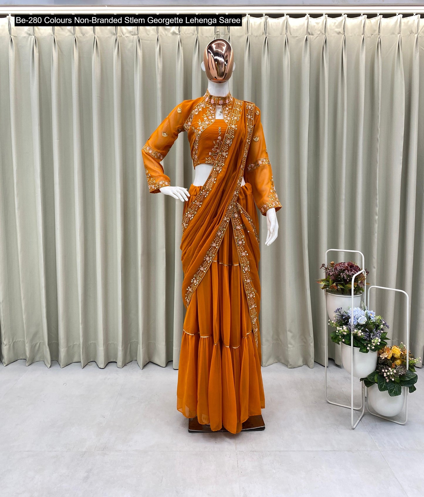 Be-280 Colours Non-Branded Stlem Georgette Lehenga Saree