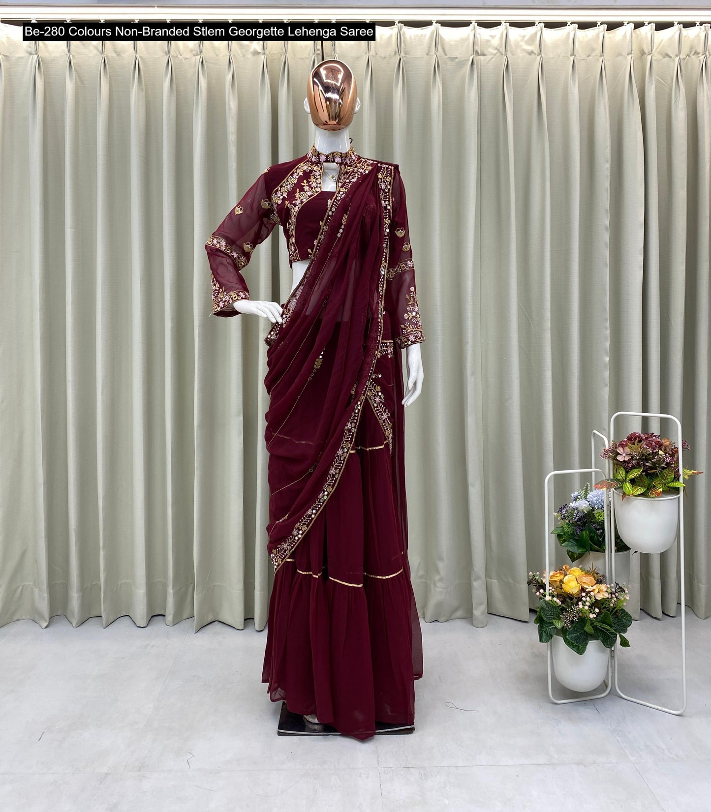 Be-280 Colours Non-Branded Stlem Georgette Lehenga Saree