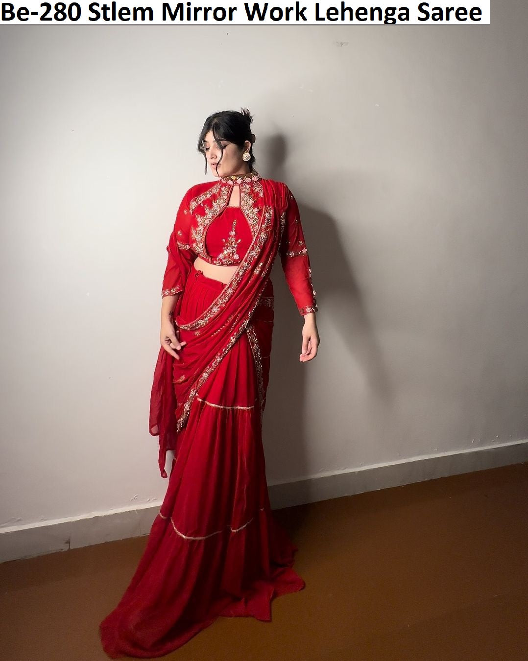 Be-280 Stlem Mirror Work Lehenga Saree