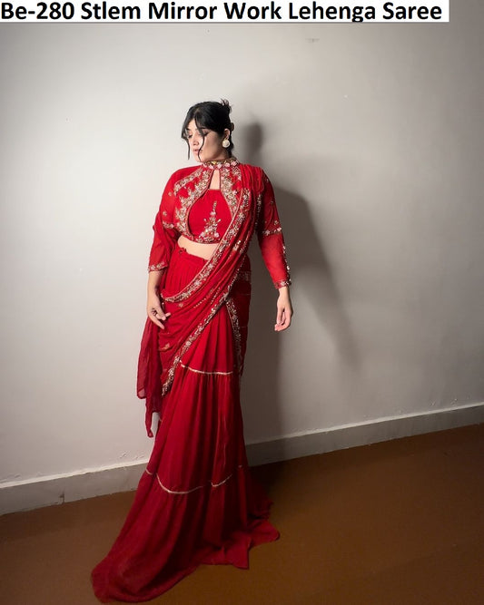 Be-280 Stlem Mirror Work Lehenga Saree