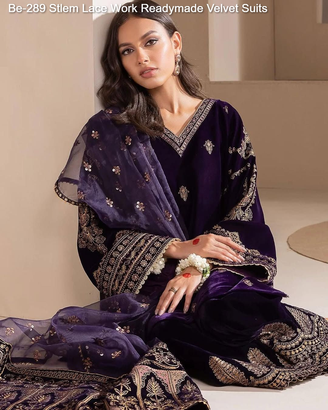 Be-289 Stlem Lace Work Readymade Velvet Suits