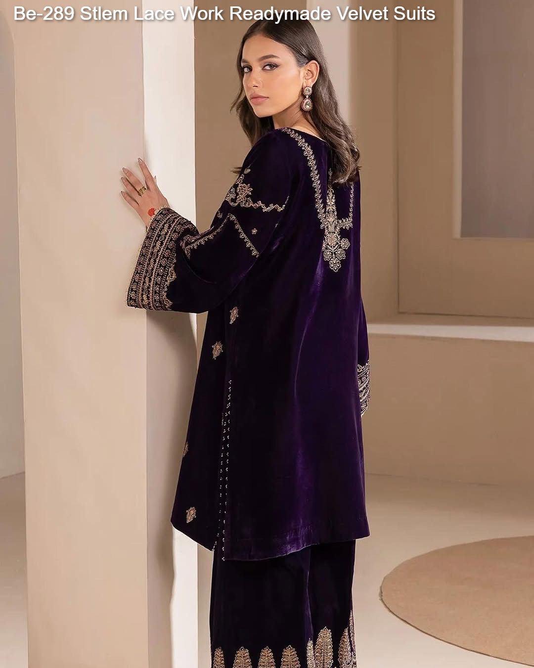 Be-289 Stlem Lace Work Readymade Velvet Suits