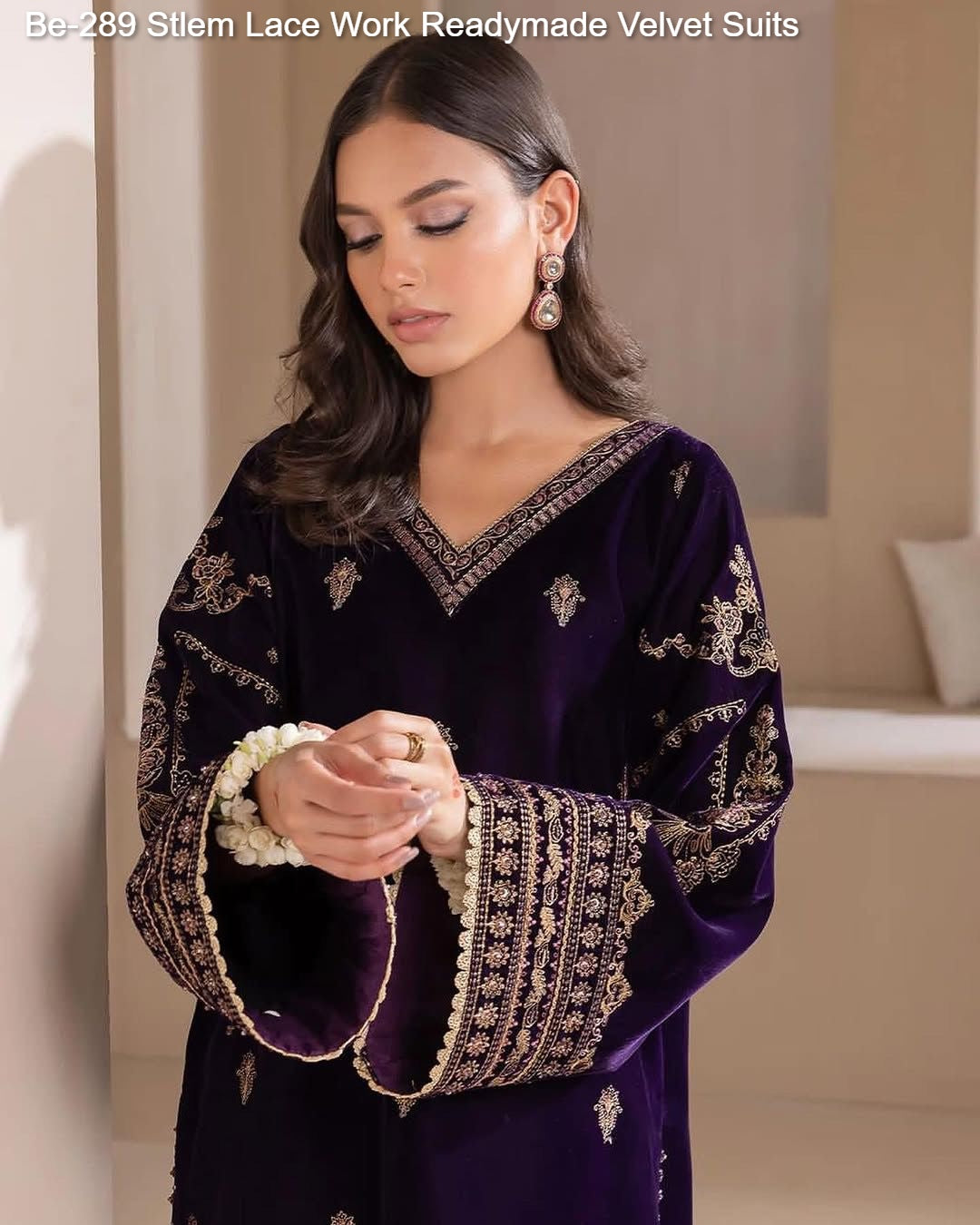 Be-289 Stlem Lace Work Readymade Velvet Suits