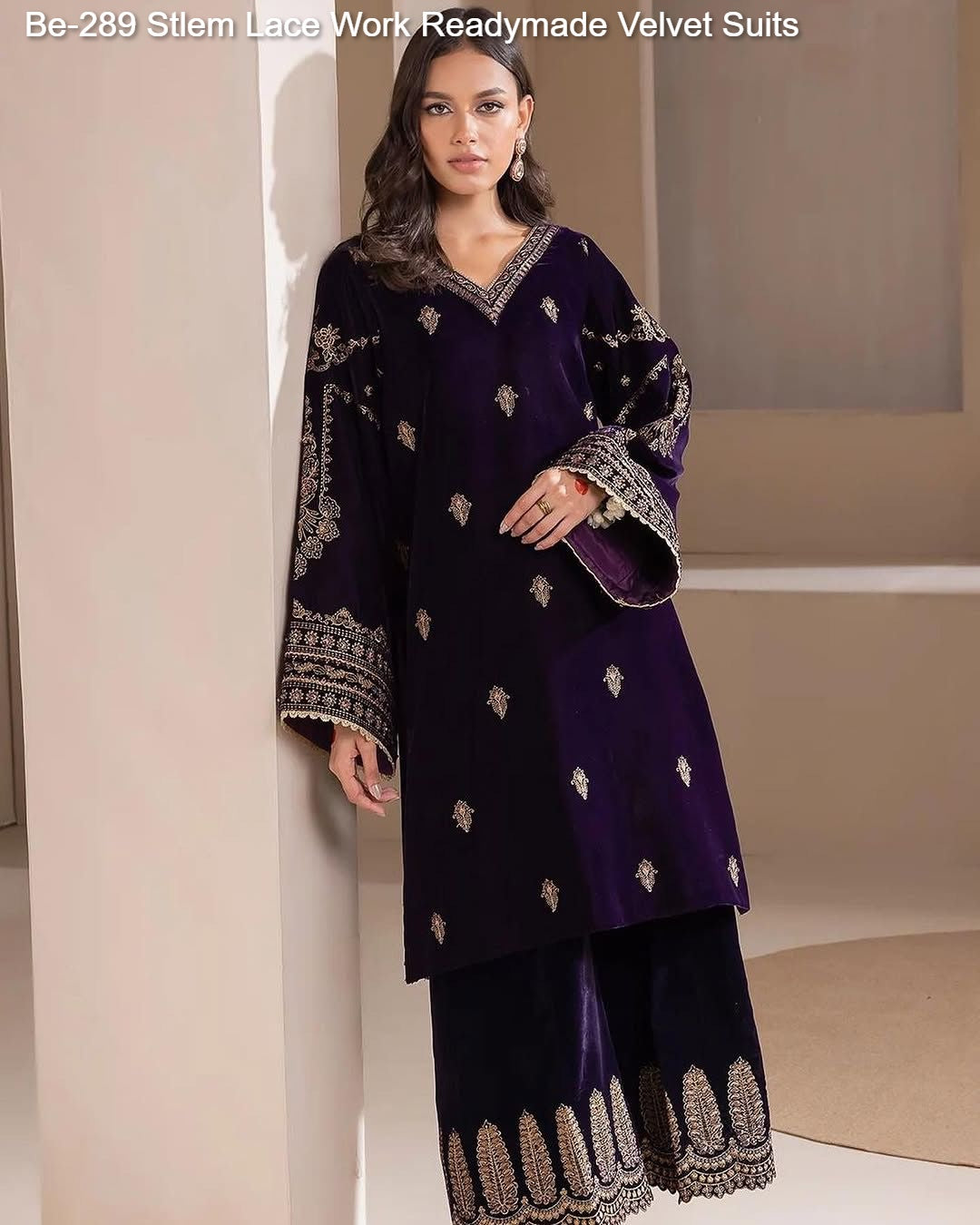 Be-289 Stlem Lace Work Readymade Velvet Suits