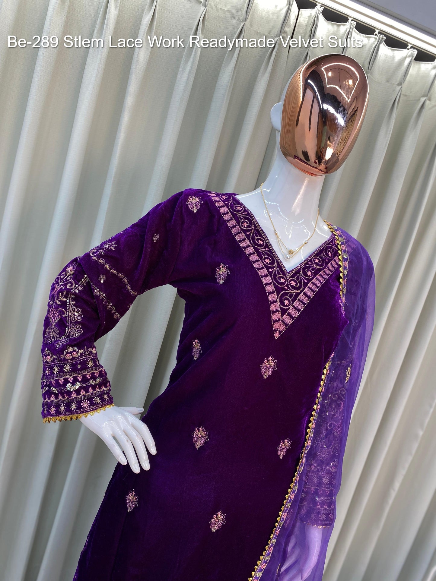 Be-289 Stlem Lace Work Readymade Velvet Suits