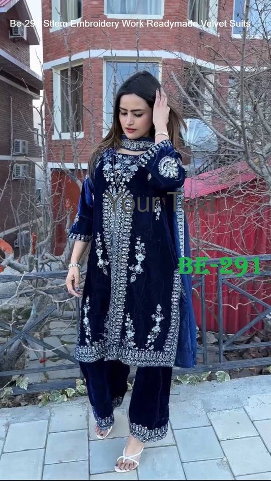 Be-291 Stlem Embroidery Work Readymade Velvet Suits