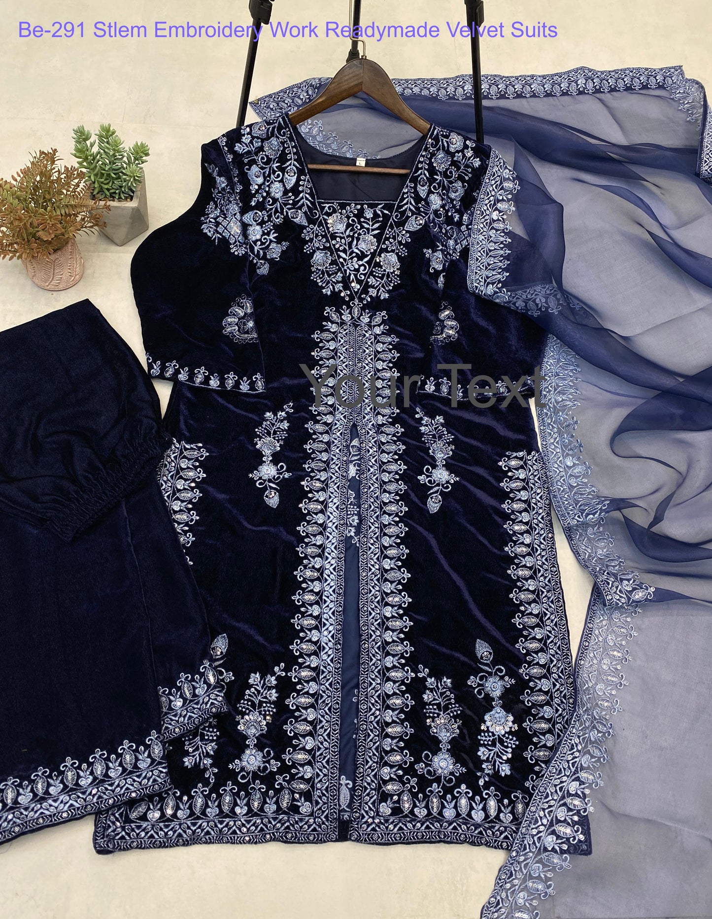 Be-291 Stlem Embroidery Work Readymade Velvet Suits