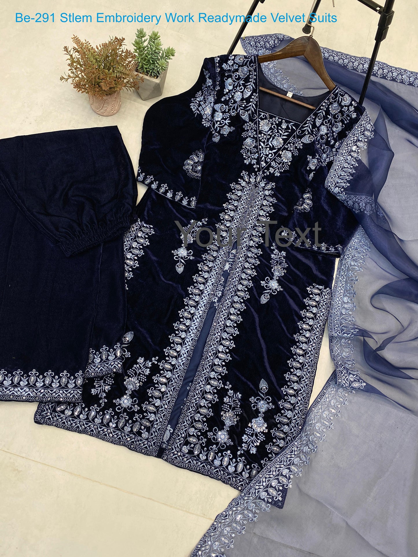 Be-291 Stlem Embroidery Work Readymade Velvet Suits